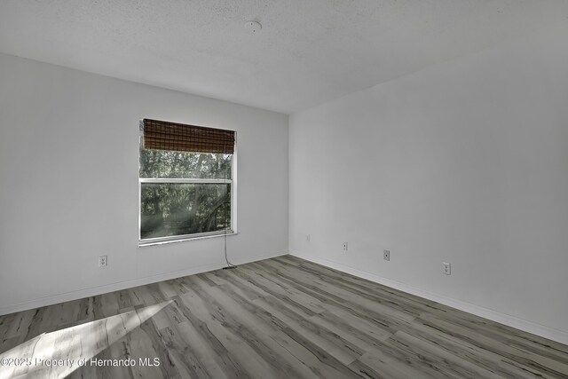 spare room featuring a textured ceiling and light hardwood / wood-style flooring