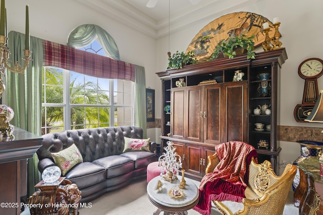 living room with ceiling fan