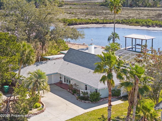 aerial view with a water view