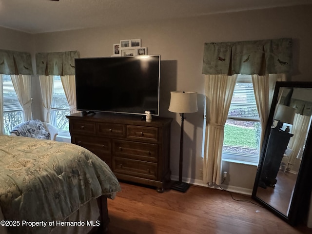 bedroom featuring dark hardwood / wood-style flooring