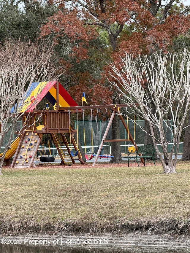 view of play area with a lawn