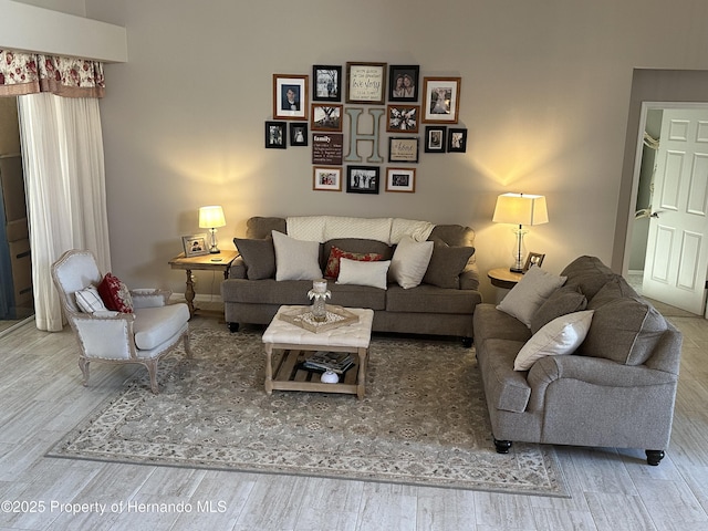 living room with wood finished floors