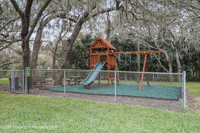 view of play area featuring a yard