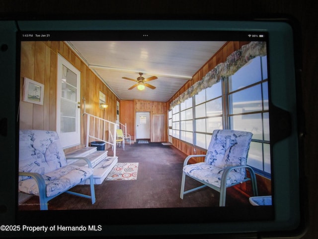 sunroom with ceiling fan