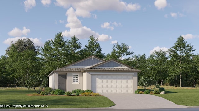 view of front facade featuring a garage and a front lawn