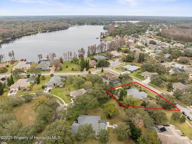 aerial view featuring a water view