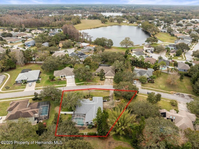 aerial view with a water view