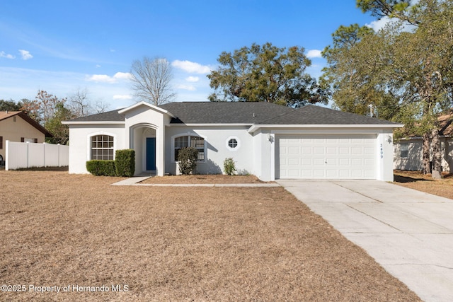 single story home with a garage