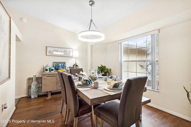 dining space with dark hardwood / wood-style flooring