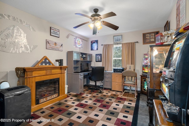 home office with ceiling fan