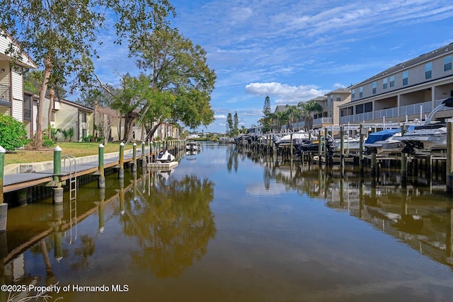 view of dock with a water view