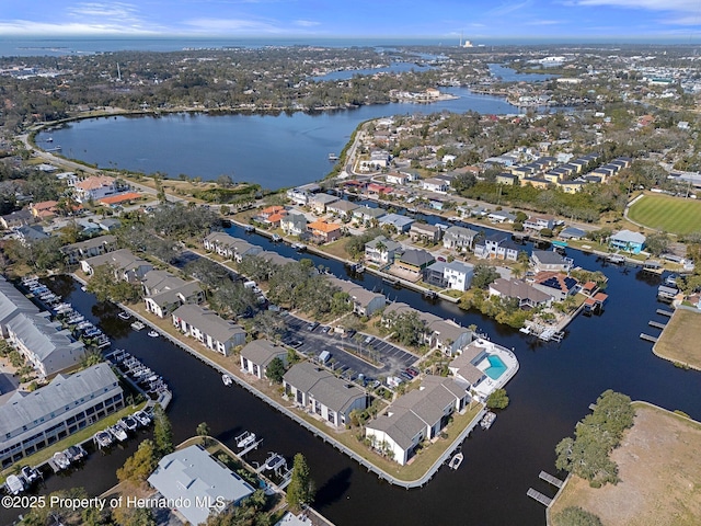 bird's eye view featuring a water view