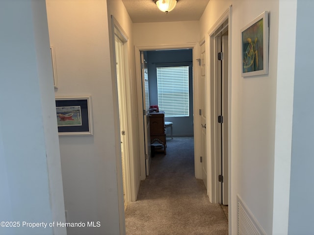 hallway with carpet flooring and visible vents