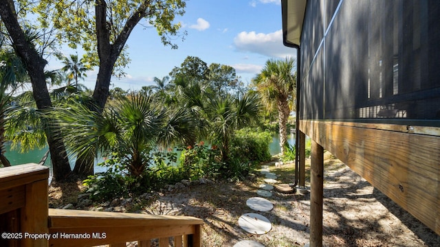 view of yard with a water view