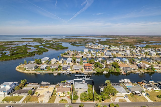 aerial view with a water view