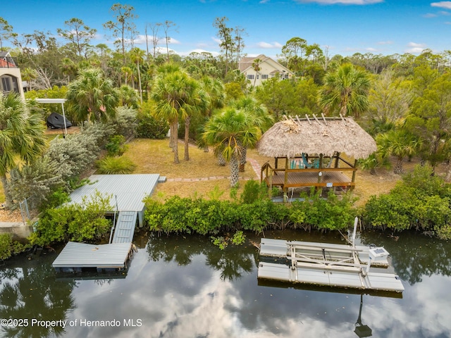 bird's eye view featuring a water view