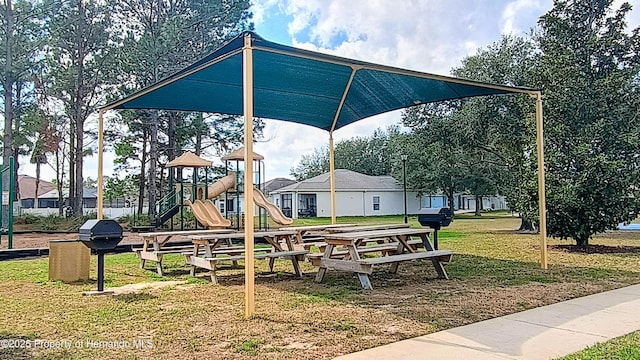 view of jungle gym with a yard