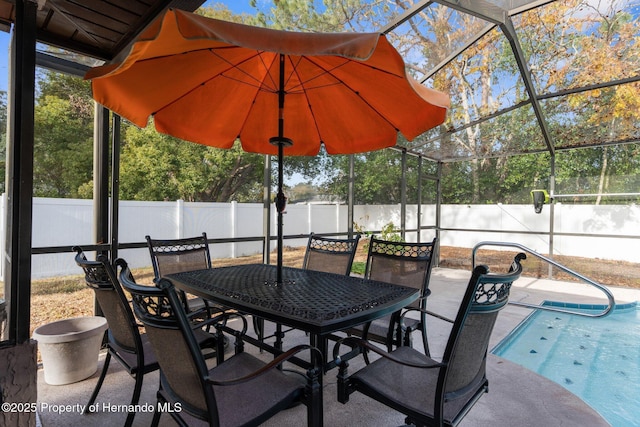 view of patio featuring a fenced in pool