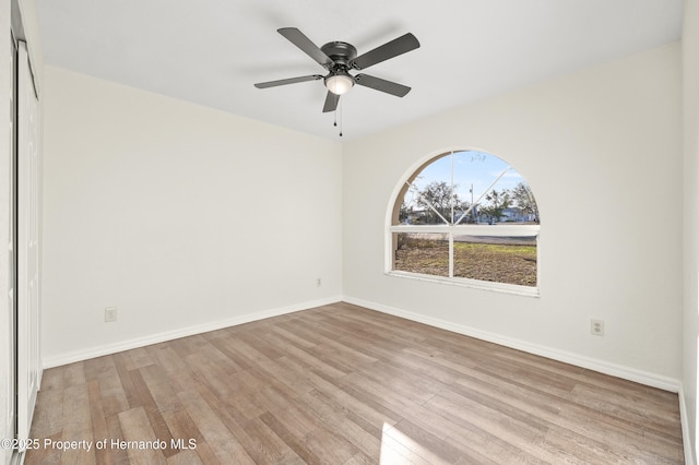 unfurnished room featuring ceiling fan and light wood-type flooring