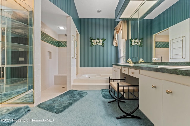 4412 Lake In The Woods Dr, Spring Hill, FL 34607 - bathroom featuring a bath, a tile shower, and vanity