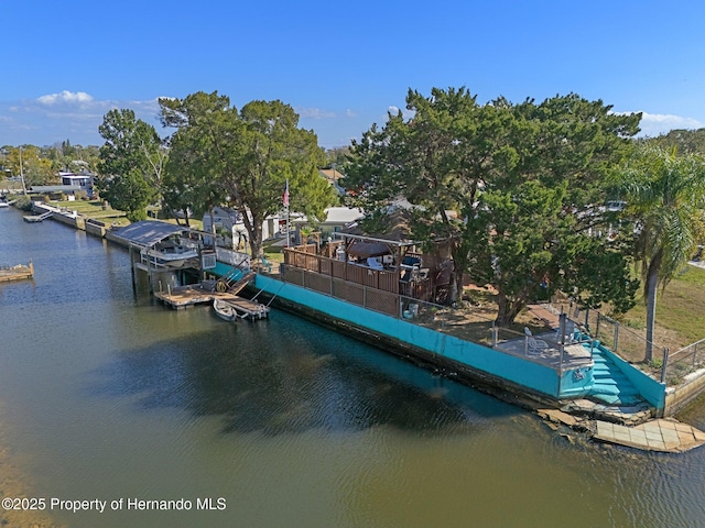 view of dock with a water view