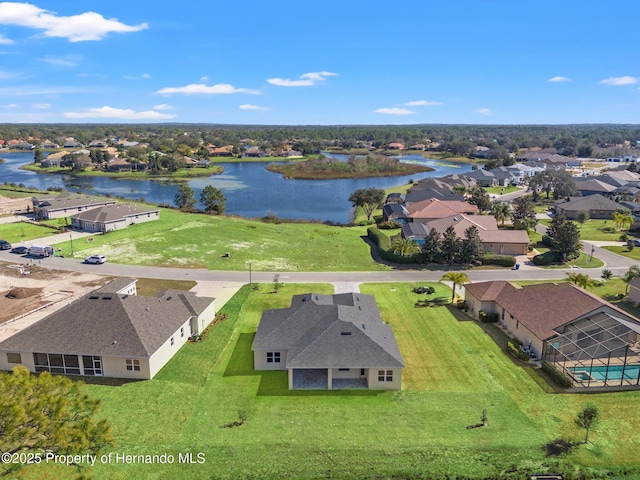 aerial view with a water view