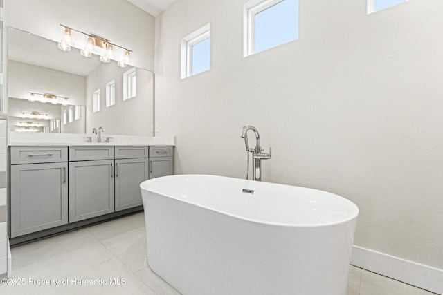 bathroom featuring tile patterned flooring, vanity, and a bathtub