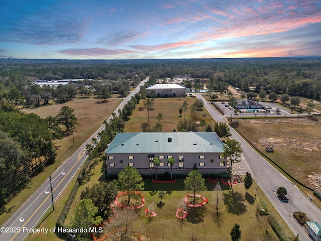 view of aerial view at dusk