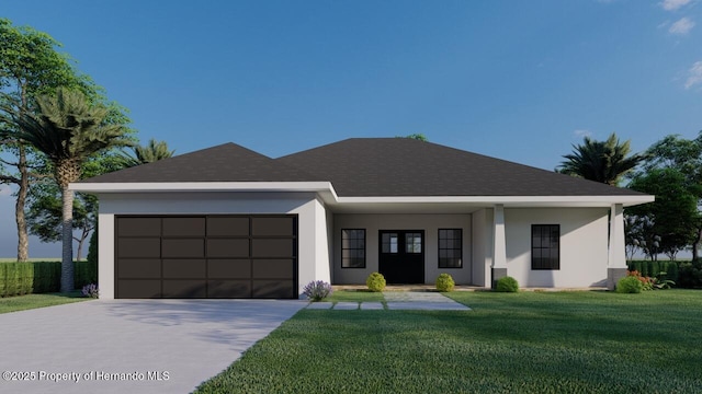 view of front facade featuring a garage and a front lawn