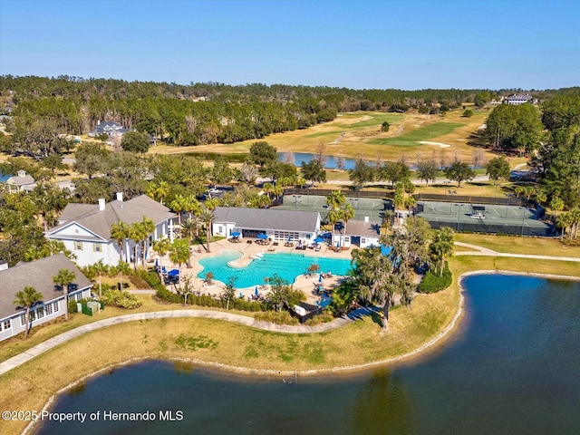 aerial view with a water view