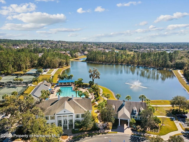 aerial view with a water view