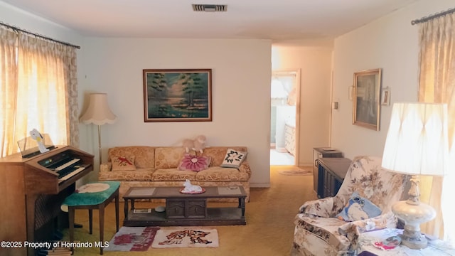 living room featuring carpet floors