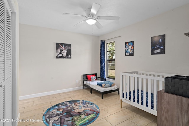 bedroom featuring ceiling fan