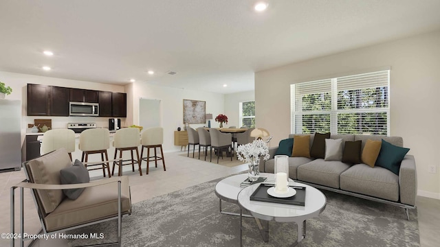 living room featuring light tile patterned floors