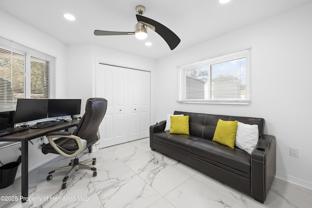 home office with ceiling fan