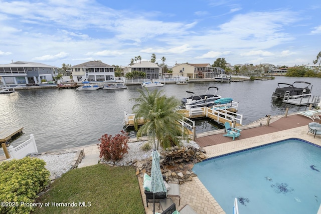 dock area featuring a water view