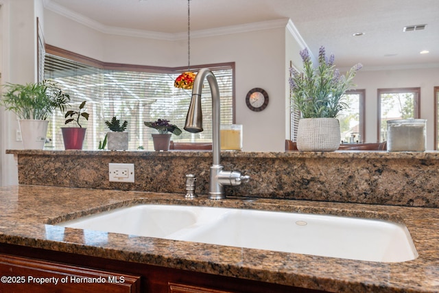 5351 Championship Cup Ln, Spring Hill, FL 34609 - room details with crown molding, decorative light fixtures, and sink