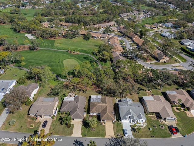 bird's eye view featuring a residential view and view of golf course