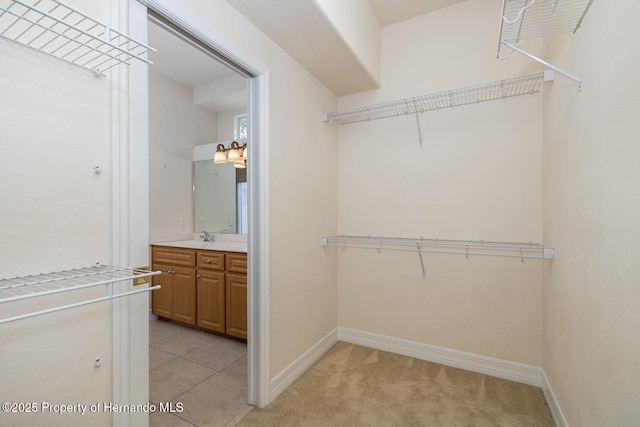 spacious closet with light colored carpet