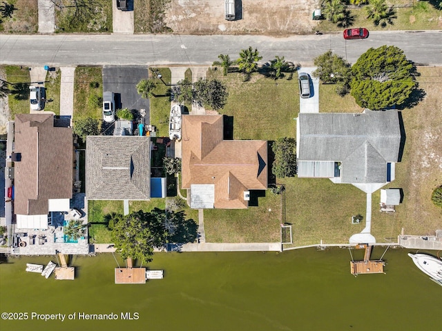 aerial view featuring a water view