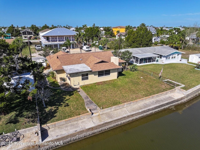 bird's eye view featuring a water view