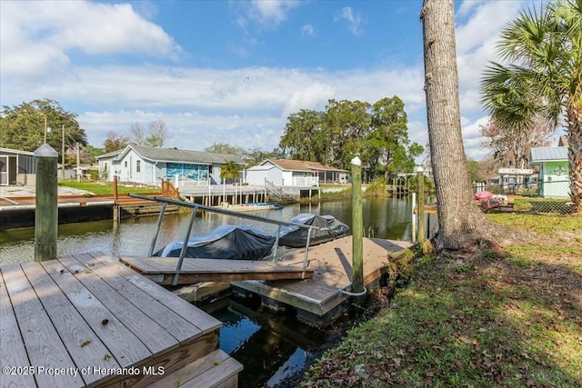 dock area with a water view