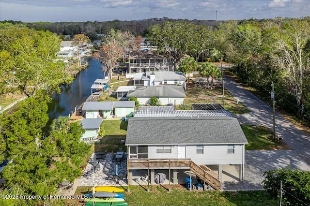 aerial view featuring a water view