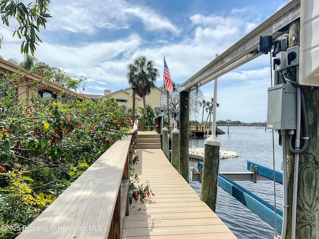 view of dock featuring a water view