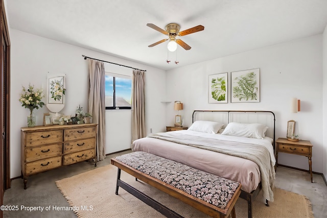 carpeted bedroom featuring a ceiling fan