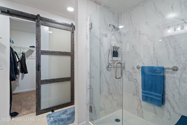 full bathroom with a marble finish shower