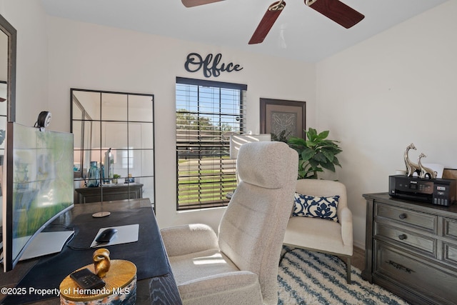 home office with a ceiling fan