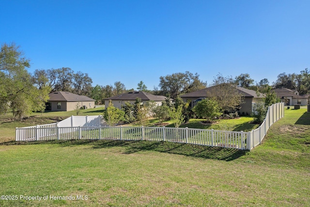 view of yard with a fenced backyard and a residential view