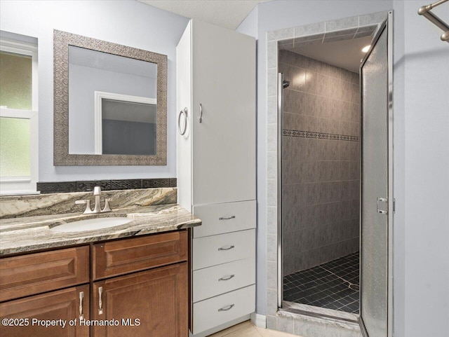 full bath featuring a shower stall and vanity