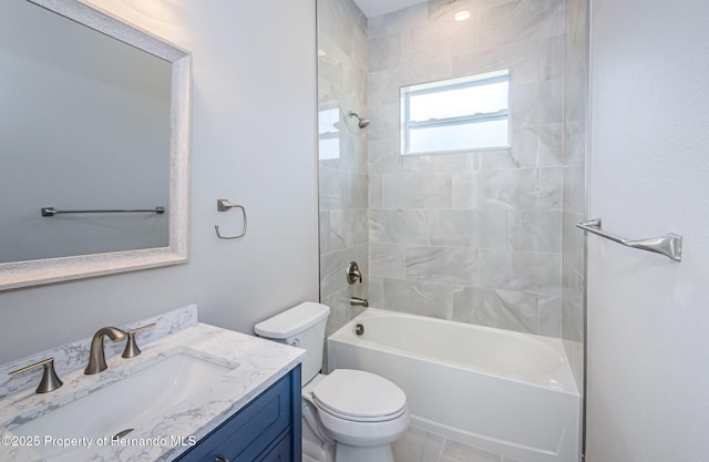 full bathroom with toilet, washtub / shower combination, and vanity